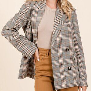 Mittoshop Plaid Double Breasted Relaxed Fit Blazer